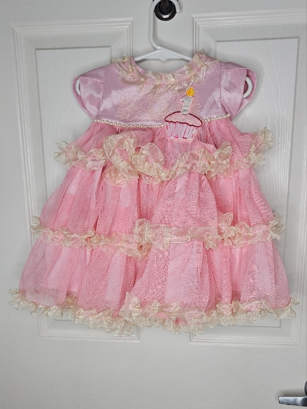 1st Birthday Pink and Cream Champaigne  Ruffled Tulle 1st Party Dress